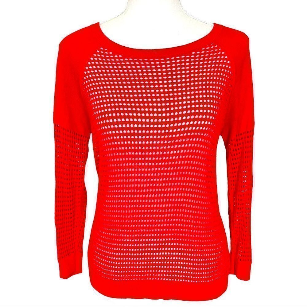EXPRESS Red Open Knit Mesh Long Sleeves SMALL